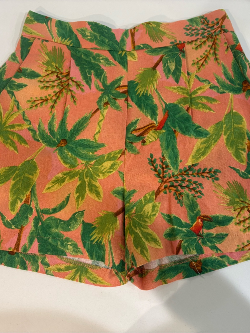 Monteau Coral Tropical Print High-Waist Shorts Large